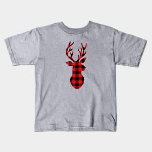 Christmas Plaid Deer Head Kids T-Shirt